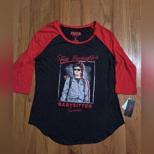 NWT Stranger Things Netflix shirt, Henley 3/4 sleeve, medium, red and dark gray